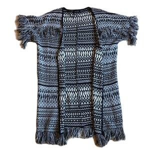 Minkpink open cardigan fringe black white print XS/S